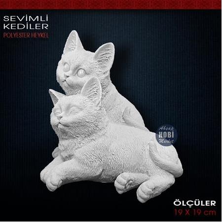 Sevimli Kediler Biblo Heykel (19x19 cm) Ham Polyester