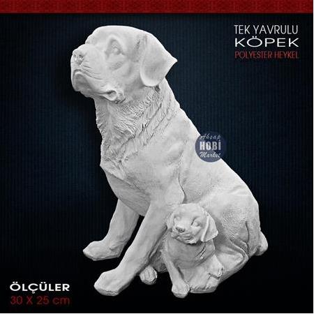 Tek Yavrulu Köpek Heykeli (30x25 cm) Ham Polyester