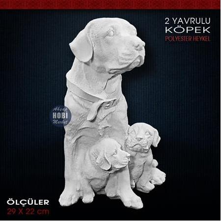 Çift Yavrulu Köpek Heykeli (29x22 cm) Ham Polyester