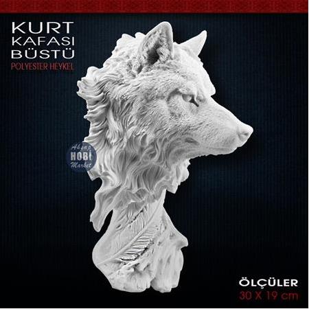 Kurt Kafası Büstü Heykeli (30x19 cm) Ham Polyester