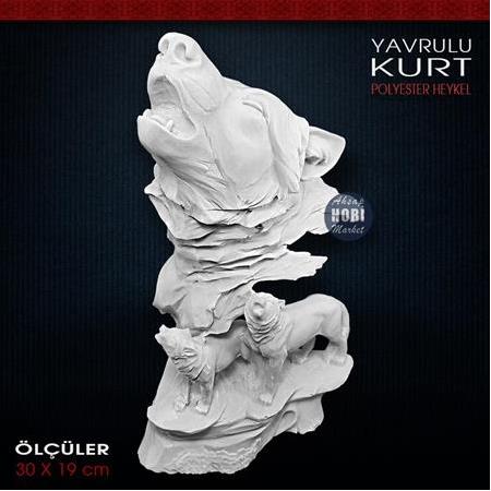 Yavrulu Kurt Biblo Heykeli (30x19 cm) Ham Polyester