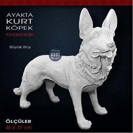 Kurt Köpek Heykeli Ayakta Model (46x37 cm) Ham Polyester