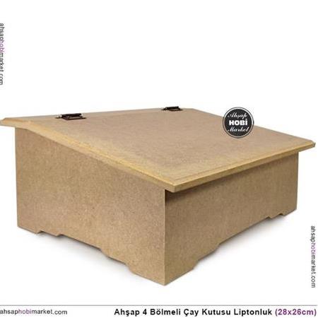 Ahşap 4 Bölmeli Çay Kutusu Liptonluk (28x26cm)