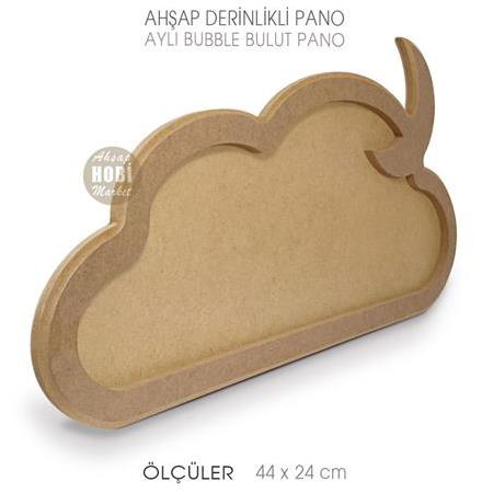 Ahşap Bubble Bulut Pano Ay Detaylı (44x24 cm)
