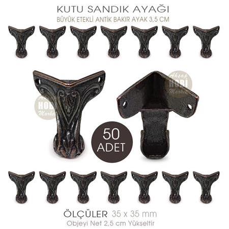 Toptan Büyük Köşe Etekli Sandık Ayağı (35x35 mm) Antik Bakır