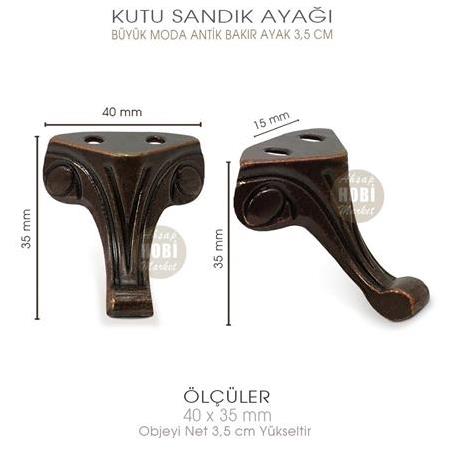 Büyük Kutu Sandık Ayağı Moda Model (40x35 mm) Antik Bakır