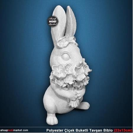Polyester Çiçek Buketli Tavşan Biblo (23x13cm)