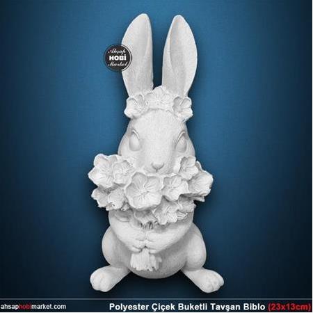 Polyester Çiçek Buketli Tavşan Biblo (23x13cm)