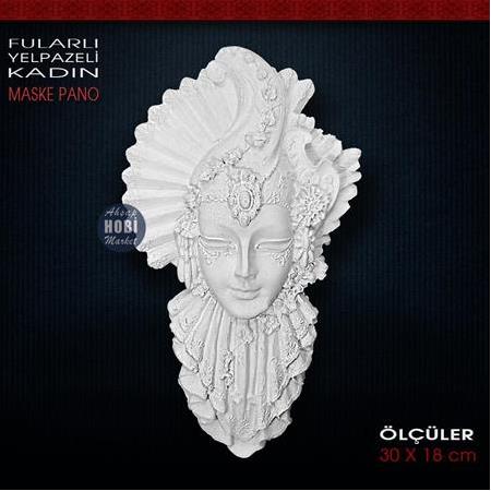 Fularlı Yelpazeli Kadın Duvar Maske (30x18 cm) Ham Polyester