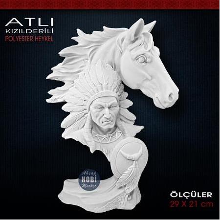Atlı Kızılderili Biblo Heykeli (29x21 cm) Ham Polyester