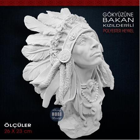 Kızılderili Heykeli Gökyüzüne Bakan (26x23 cm) Ham Polyester