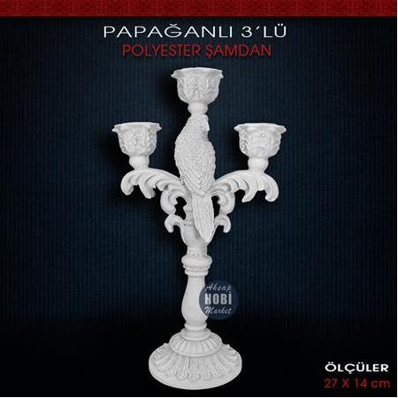 Polyester 3'lü Papağanlı Şamdan Mumluk (27x14 cm)