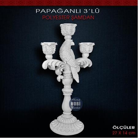 Polyester 3'lü Papağanlı Şamdan Mumluk (27x14 cm)