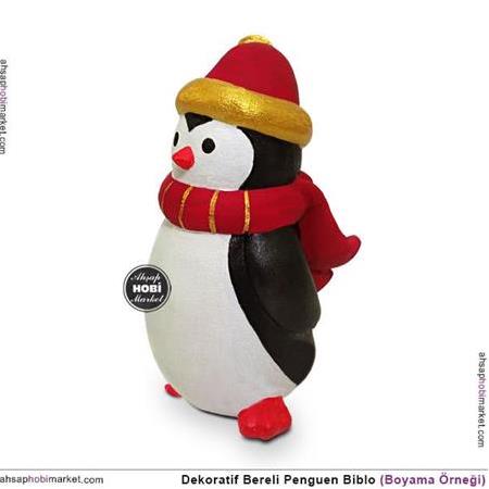 Bereli Atkılı Penguen Biblo (12x8 cm) Ham Polyester