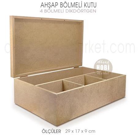 Ahşap 4 Bölmeli Dikdörtgen Yüksek Kutu (29x17 cm)