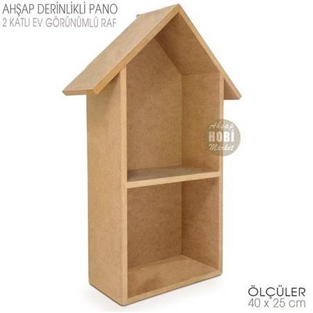 Ahşap 2 Katlı Derin Ev Raf Pano (40x25 cm)