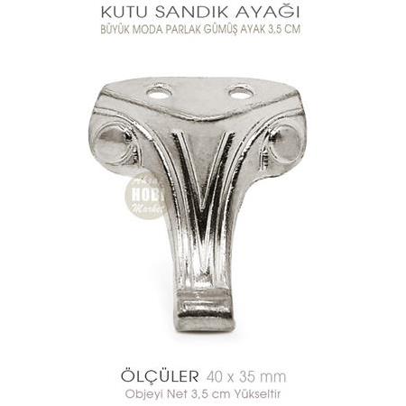 Büyük Kutu Sandık Ayağı Moda Model (40x35 mm) Parlak Gümüş