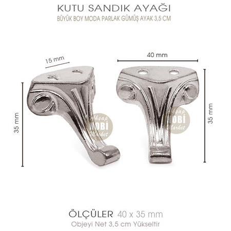 Büyük Kutu Sandık Ayağı Moda Model (40x35 mm) Parlak Gümüş