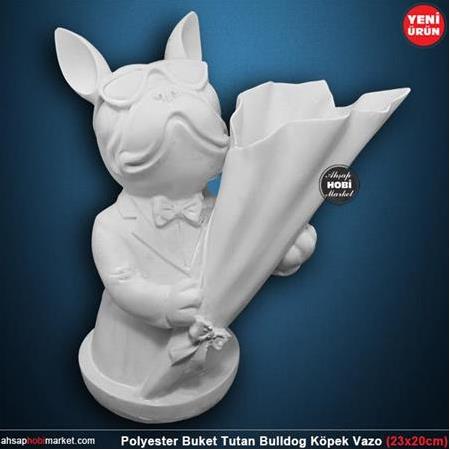 Polyester Buket Tutan Bulldog Köpek Vazo (23x20cm)