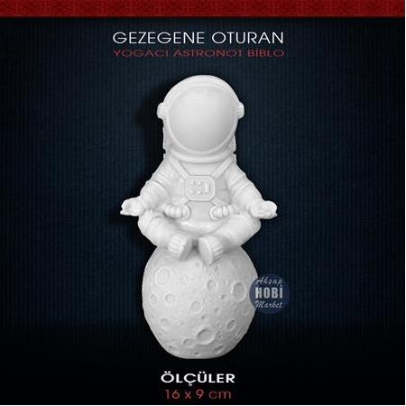 Astronot Gezegene Oturan Yogacı Biblo (16x9cm) Ham Polyester