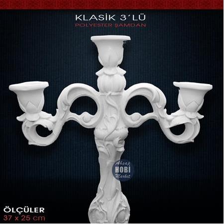 Üçlü Klasik Polyester Şamdan - SM1102