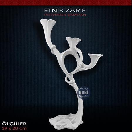 Etnik Zarif 3 Dallı Çiçekli Şamdan (39x20cm)