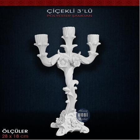 Polyester 3'lü Çiçekli Şamdan Mumluk (28x18cm)