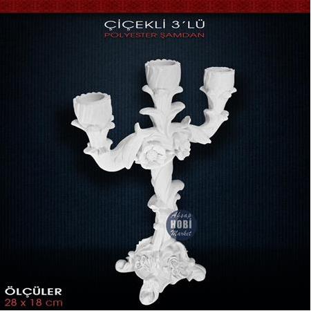 Polyester 3'lü Çiçekli Şamdan Mumluk (28x18cm)