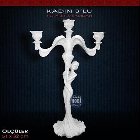 Polyester 3'lü Kadın Dev Şamdan (51x32cm)