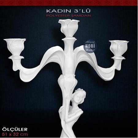 Polyester 3'lü Kadın Dev Şamdan (51x32cm)