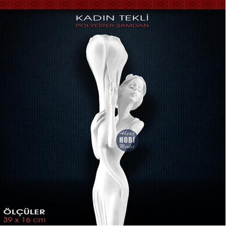 Polyester Kızlı Şamdan Mumluk (39x16cm)