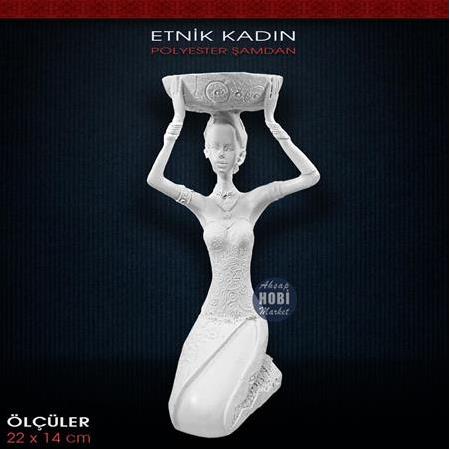 Polyester Etnik Kadın Şamdan Mumluk (22x14cm)