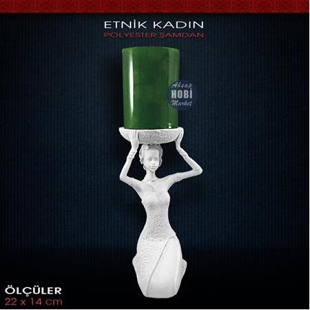 Polyester Etnik Kadın Şamdan Mumluk (22x14cm)