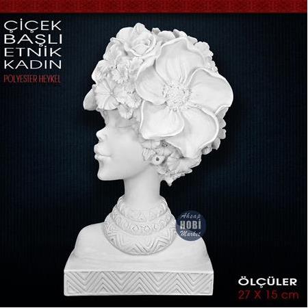 Çiçek Başlı Etnik Kadın Biblo (27x15 cm) Ham Polyester