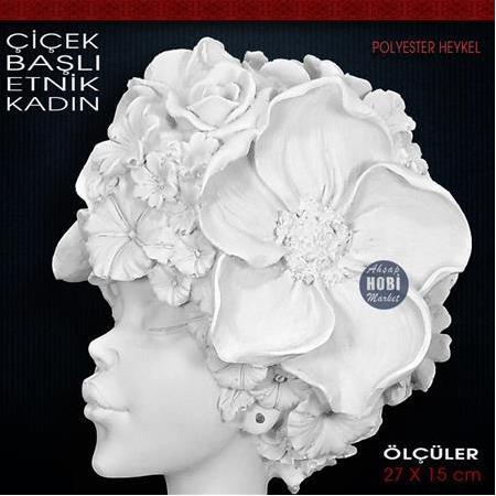 Çiçek Başlı Etnik Kadın Biblo (27x15 cm) Ham Polyester