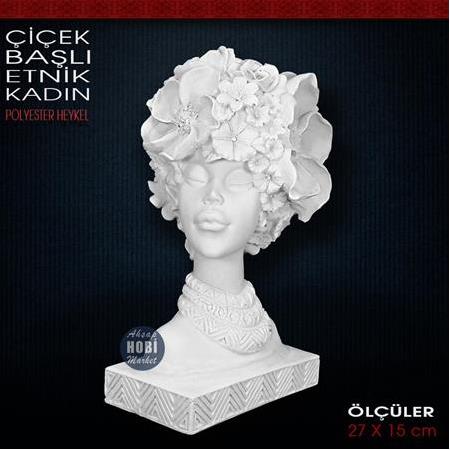 Çiçek Başlı Etnik Kadın Biblo (27x15 cm) Ham Polyester