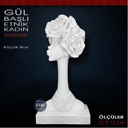 Gül Başlı Etnik Kadın Biblo Küçük Boy (31x15 cm) Ham Polyester