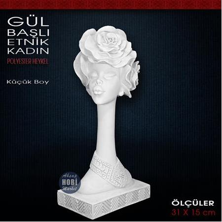 Gül Başlı Etnik Kadın Biblo Küçük Boy (31x15 cm) Ham Polyester
