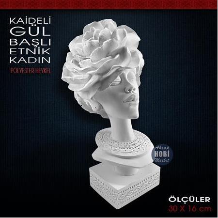 Kaideli Gül Başlı Etnik Kadın Biblo (30x16 cm) Ham Polyester