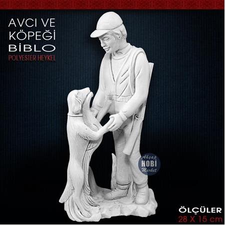 Avcı ve Köpeği Biblo Heykel (28x15 cm) Ham Polyester