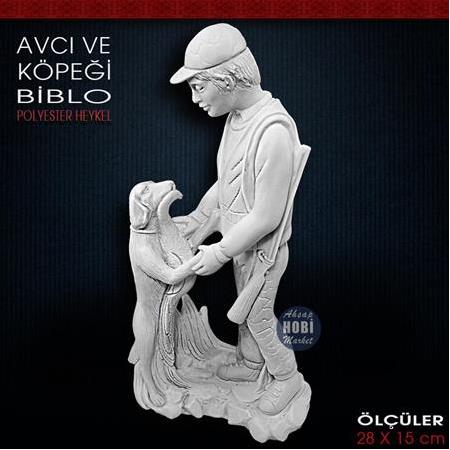 Avcı ve Köpeği Biblo Heykel (28x15 cm) Ham Polyester