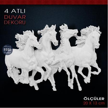 4 Atlı Duvar Dekoru (20x13 cm) Ham Polyester