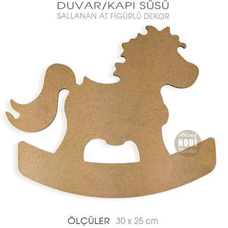 Sallanan At Ahşap Duvar Pano Kapı Süsü (30x25 cm)