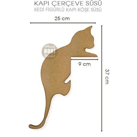 Ahşap Kedi Figürlü Kapı Köşe Süsü (37x25 cm)