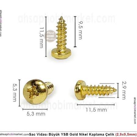 Sac Vidası Büyük YSB Gold Çelik Nikel (2,9x9,5mm) 10 Adet