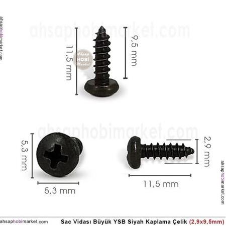 Sac Vidası Büyük Boy Siyah YSB (2,9x9,5mm) 10 Adet