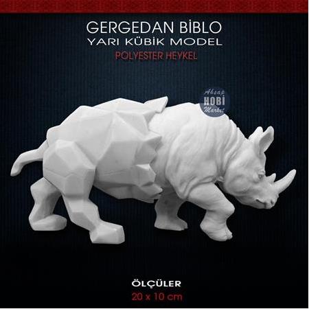 Gergedan Biblo Yarı Kübik (20x10 cm) Ham Polyester