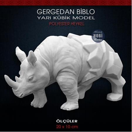 Gergedan Biblo Yarı Kübik (20x10 cm) Ham Polyester