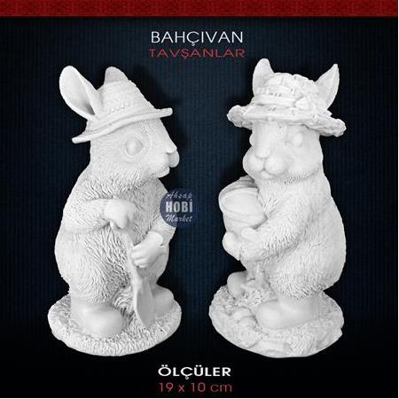 Bahçıvan Tavşanlar Biblo Seti (2 Parça) Ham Polyester