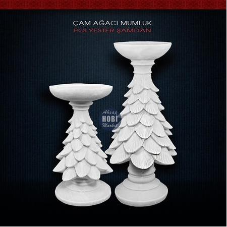 Polyester Çam Ağacı Şamdan Mumluk Küçük (16x9cm)